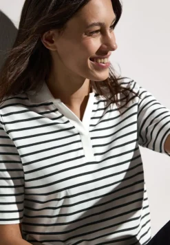 Gestreiftes Piquée Poloshirt vanilla white