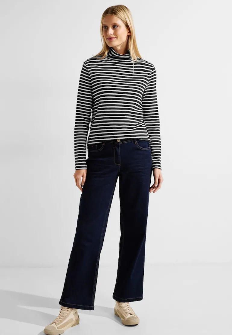 Gestreiftes Rollkragenshirt black
