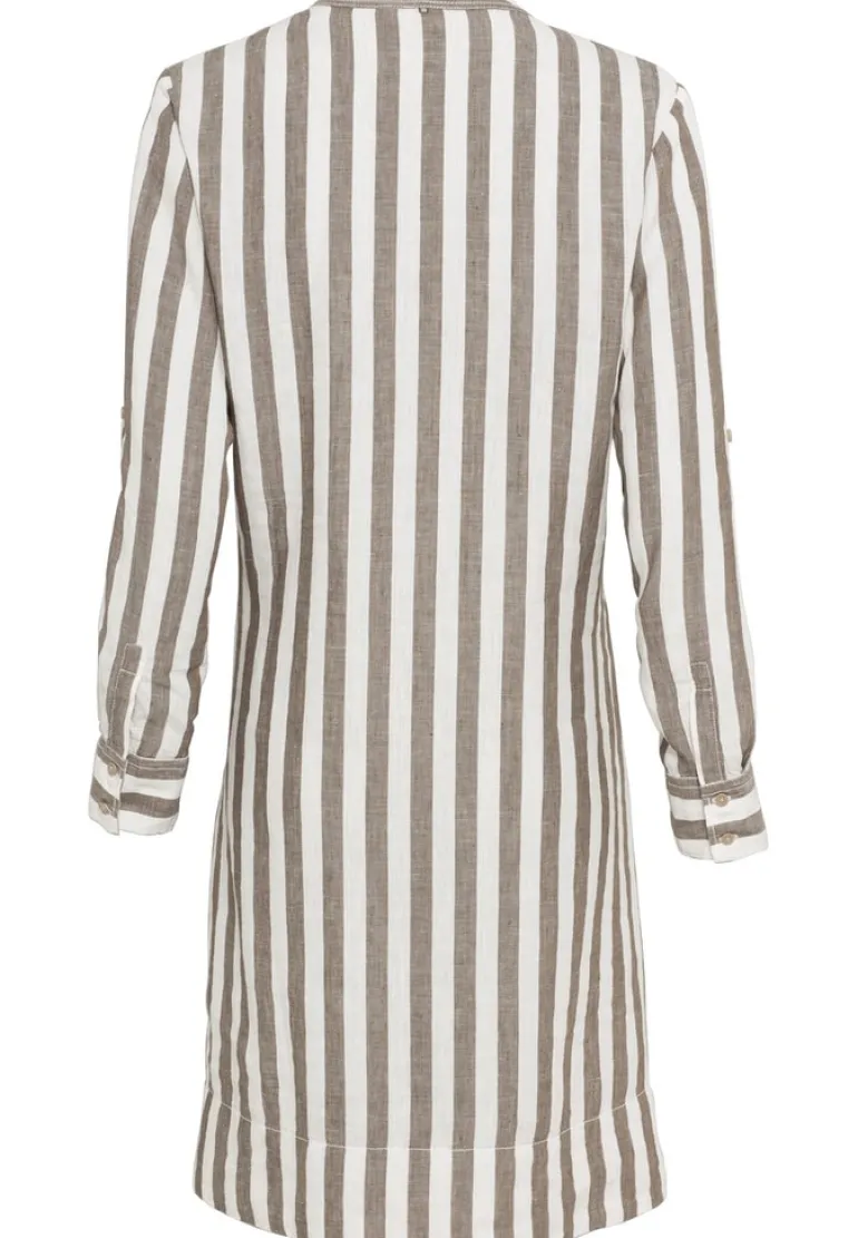 Gestreiftes Sommerkleid aus Leinenmix military olive white