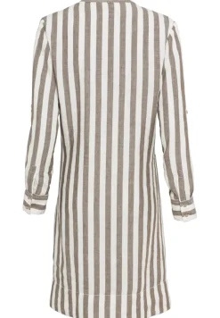 Gestreiftes Sommerkleid aus Leinenmix military olive white