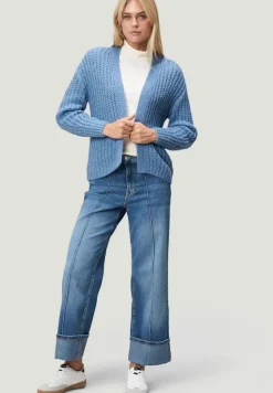 Grobstrickjacke offener Style middle blue melange