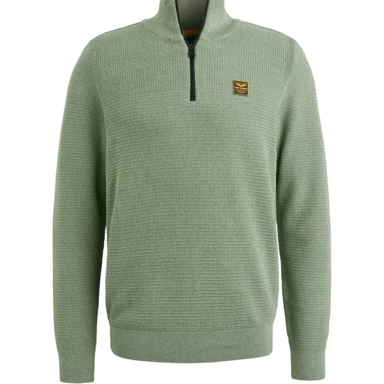 Half zip collar cotton mouline quiet green