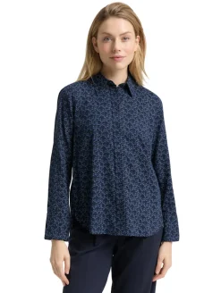 Hemdbluse mit Muster small blue wave print