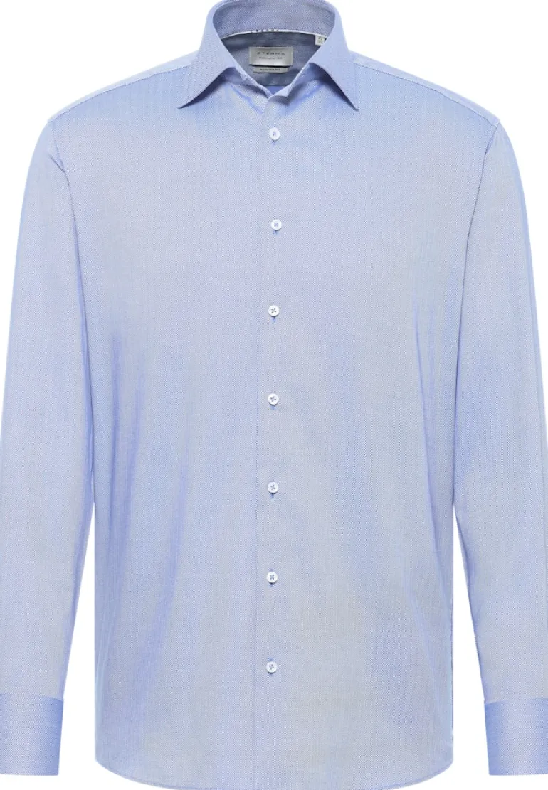 Hemd Fischgrat Langarm mittelblau