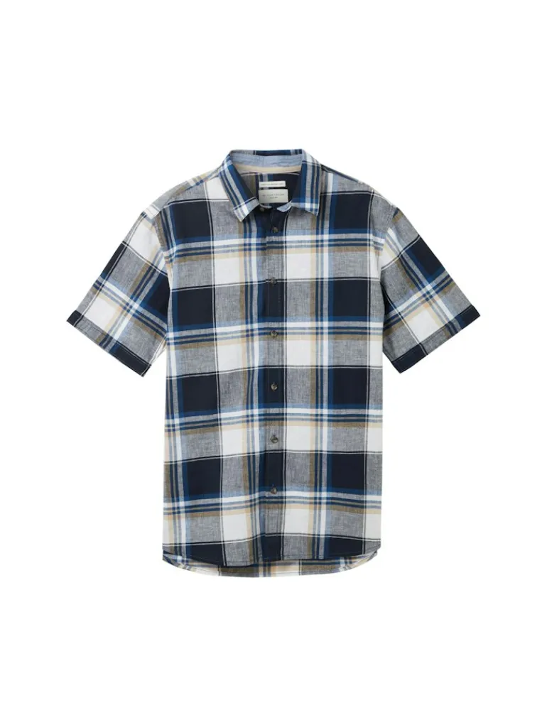 Hemd mit Leinen navy linen check