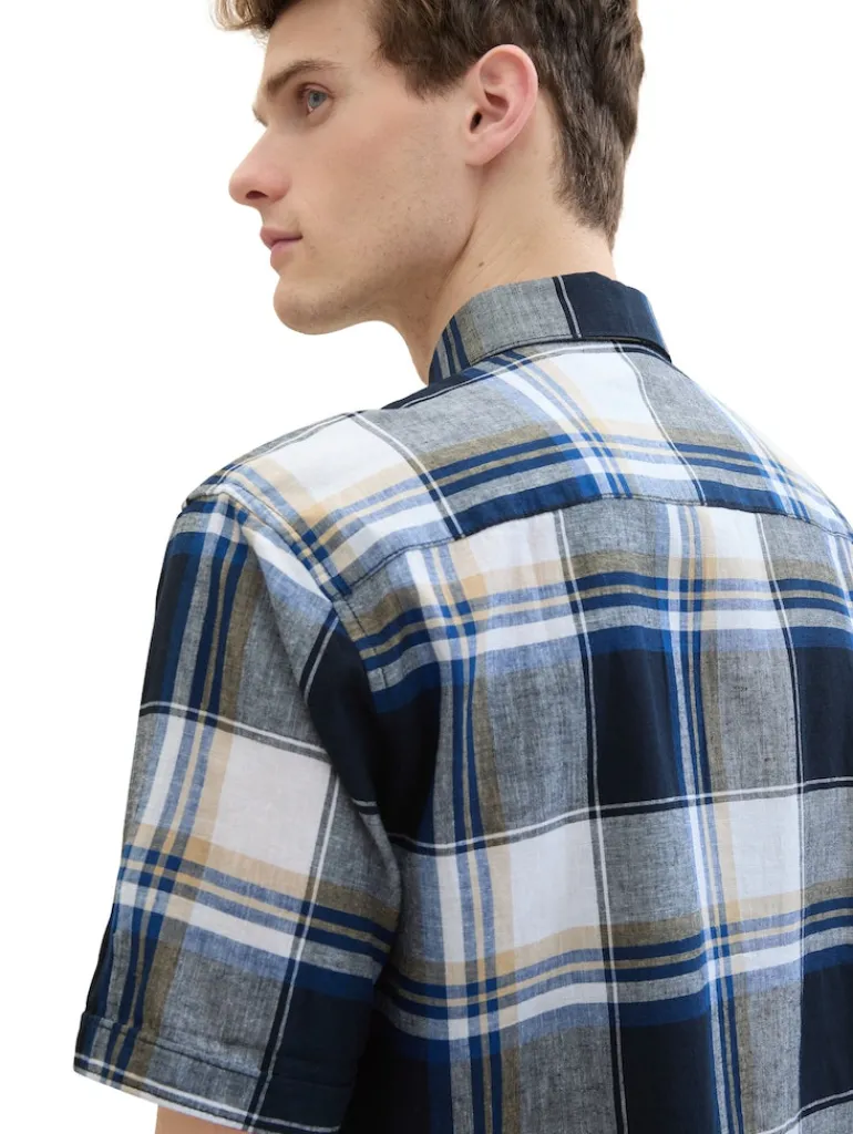 Hemd mit Leinen navy linen check