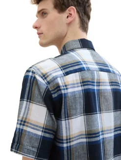 Hemd mit Leinen navy linen check