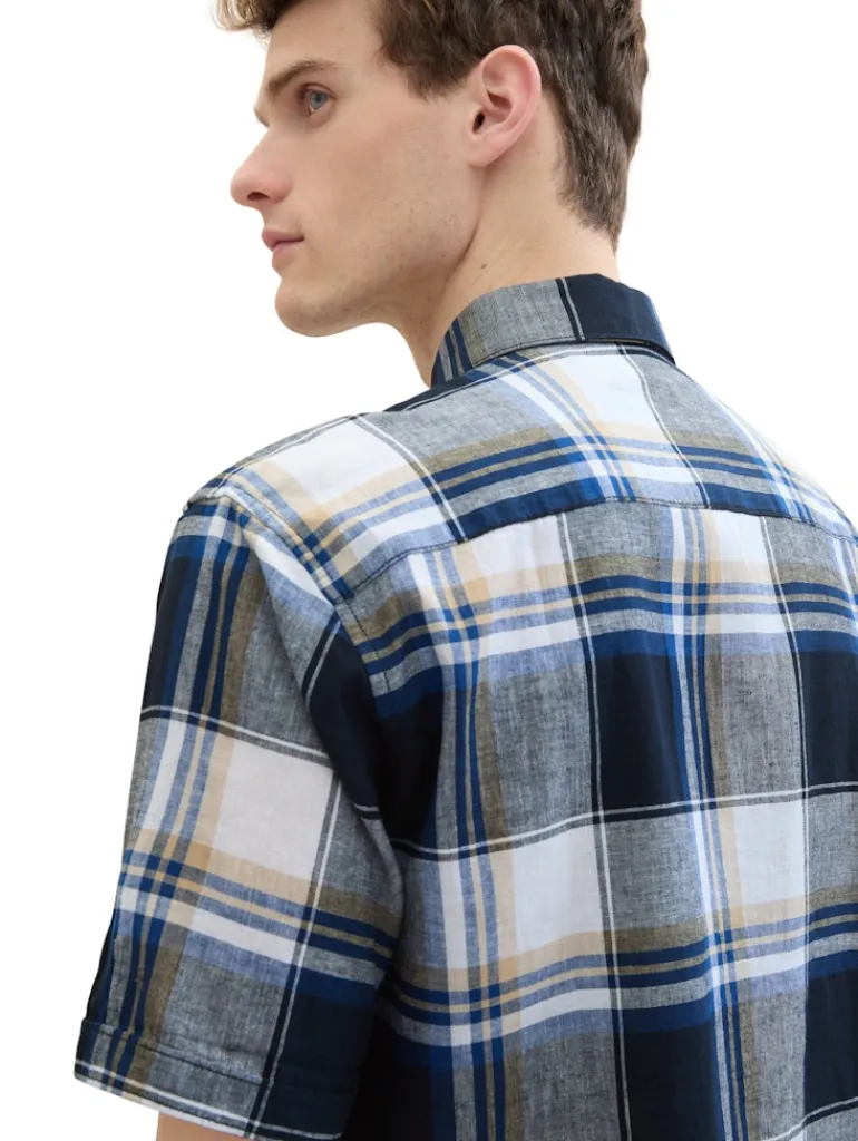 Hemd mit Leinen navy linen check