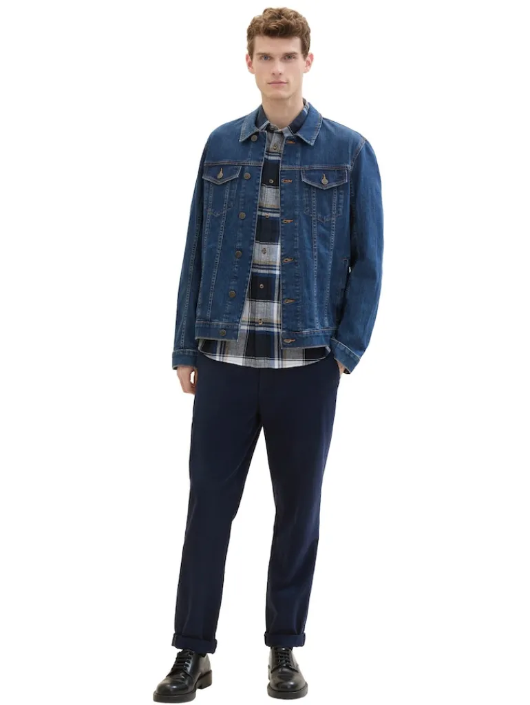 Hemd mit Leinen navy linen check