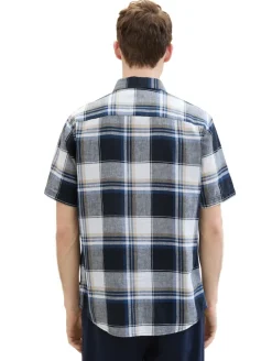 Hemd mit Leinen navy linen check