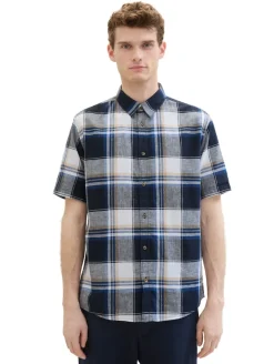 Hemd mit Leinen navy linen check
