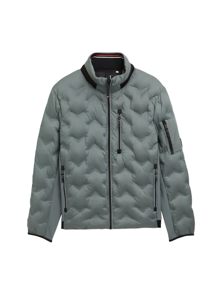 Hybrid Steppjacke mit verstaubarer Kapuze washed jasper green