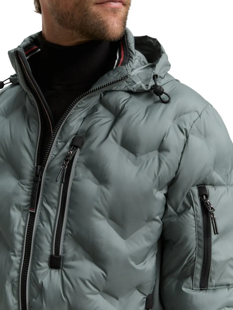Hybrid Steppjacke mit verstaubarer Kapuze washed jasper green