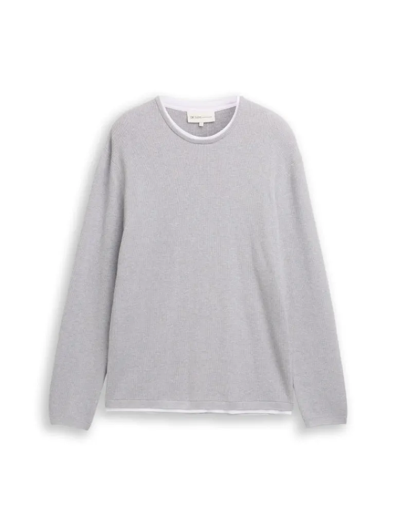 2-in-1 Strickpullover aus Baumwolle light stone grey melange