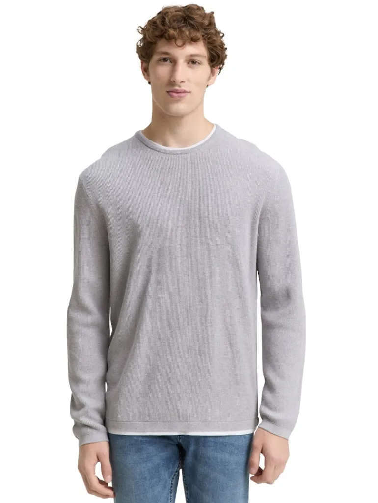 2-in-1 Strickpullover aus Baumwolle light stone grey melange