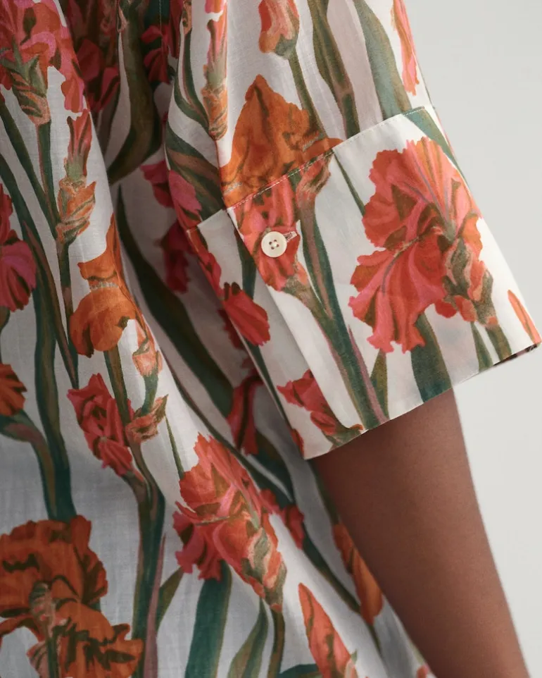 Iris Baumwoll Seiden Kurzarmbluse mit Print eggshell