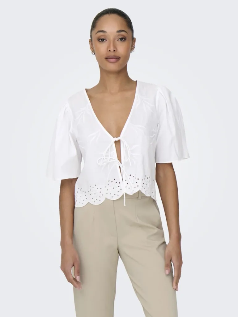 JDYALICE S/S TIE TOP WVN bright white
