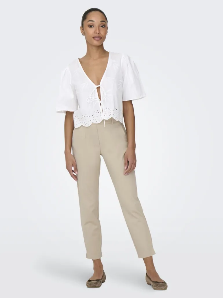 JDYALICE S/S TIE TOP WVN bright white