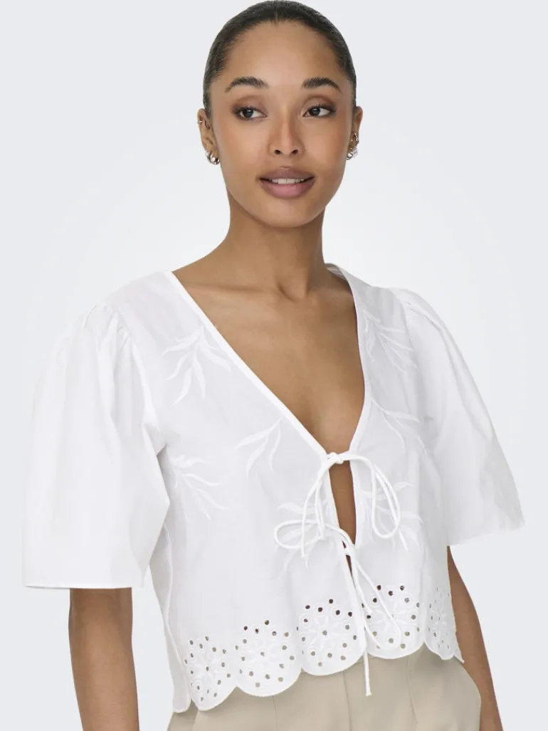 JDYALICE S/S TIE TOP WVN bright white
