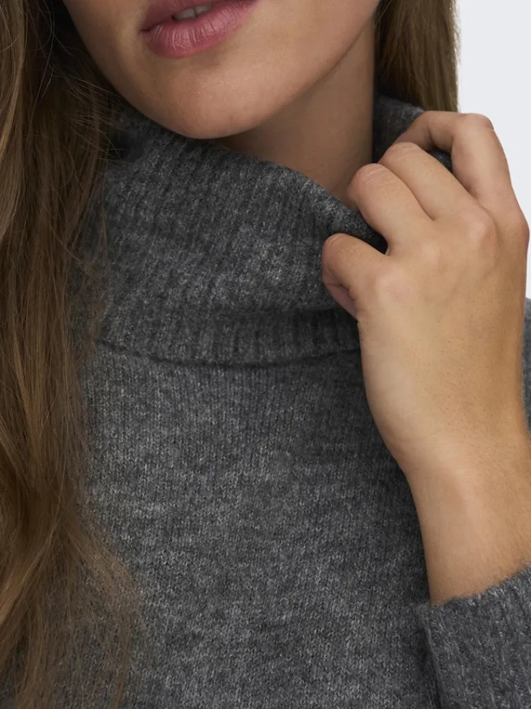 JDYELANORA L/S COWLNECK DRESS KNT NOOS dark grey melange