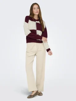 JDYJUSTY L/S MIX STRUC PULLOVER KNT NOOS cabernet