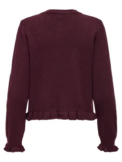JDYLETTY L/S ON FRILL CARDIGAN KNT NOOS maroon banner