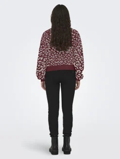 JDYLORRAINE ANIMAL SHORT CARDIGAN KNT cabernet