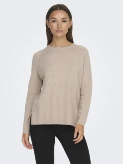 JDYMARCO L/S O-NECK SLIT PULL KNT NOOS beige
