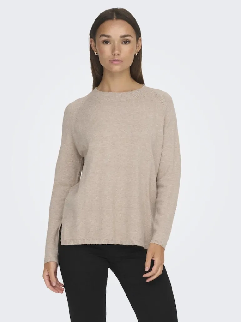 JDYMARCO L/S O-NECK SLIT PULL KNT NOOS beige