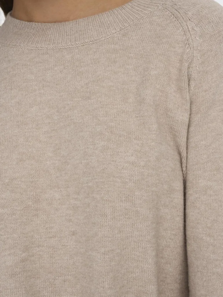 JDYMARCO L/S O-NECK SLIT PULL KNT NOOS beige