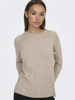 JDYMARCO L/S O-NECK SLIT PULL KNT NOOS beige