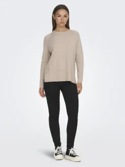 JDYMARCO L/S O-NECK SLIT PULL KNT NOOS beige