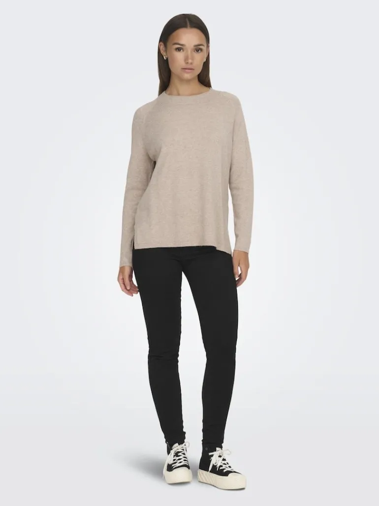 JDYMARCO L/S O-NECK SLIT PULL KNT NOOS beige