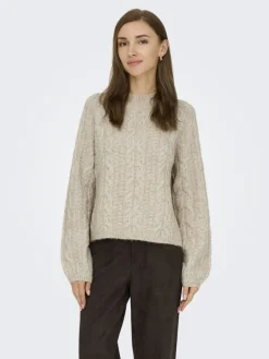 JDYSILJA L/S HN CABLE PULLOVER KNT oatmeal