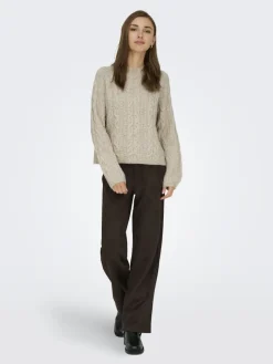 JDYSILJA L/S HN CABLE PULLOVER KNT oatmeal