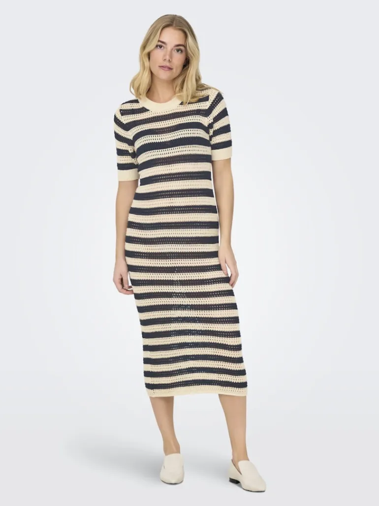 JDYTIKKA IVY 2/4 O-NECK STRIPE DRESS KNT sandshell2