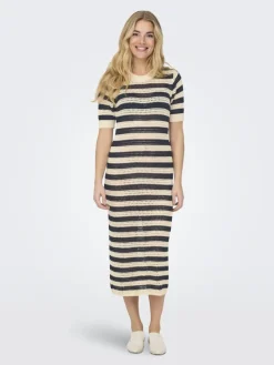 JDYTIKKA IVY 2/4 O-NECK STRIPE DRESS KNT sandshell2