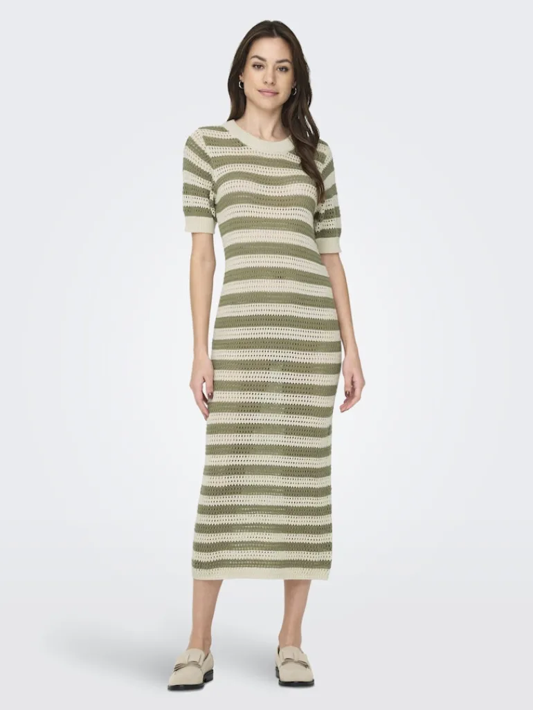 JDYTIKKA IVY 2/4 O-NECK STRIPE DRESS KNT sandshell1