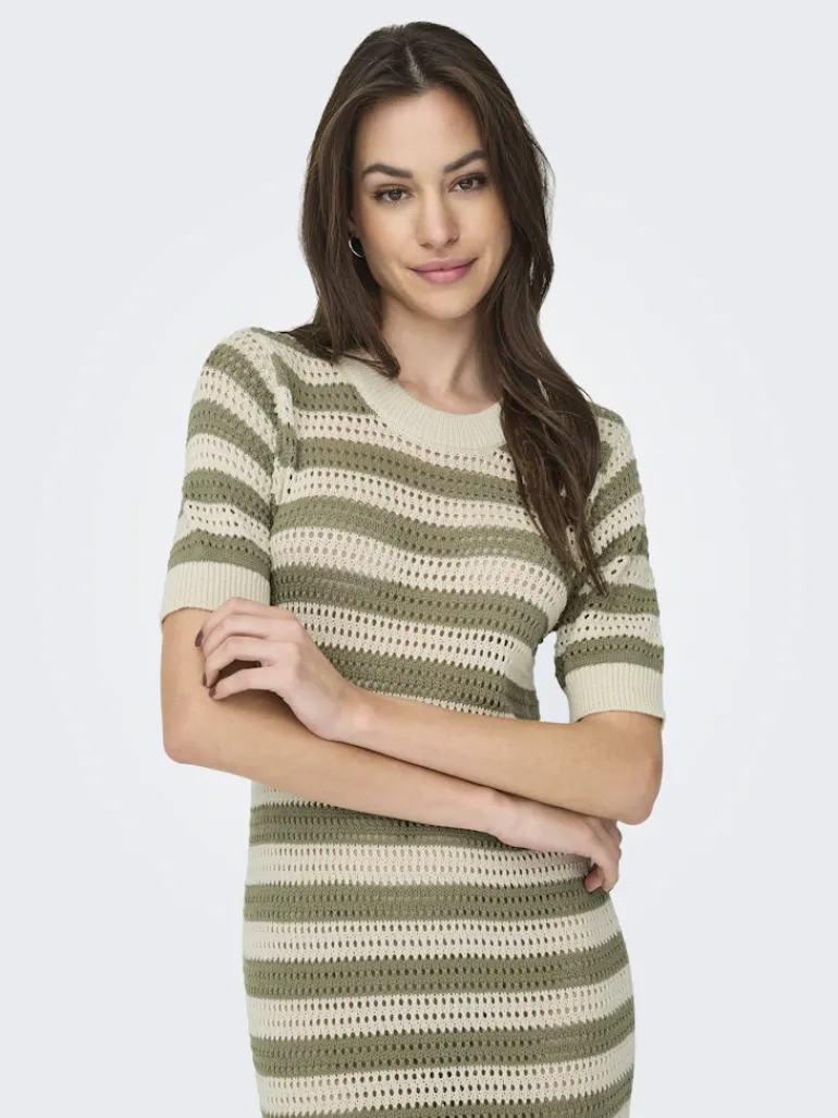 JDYTIKKA IVY 2/4 O-NECK STRIPE DRESS KNT sandshell1