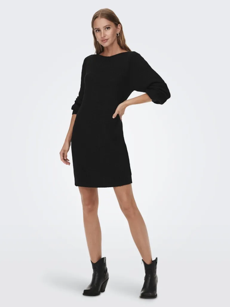 JDYWHITNEY MEGAN L/S BOAT DRESS KNT NOOS black