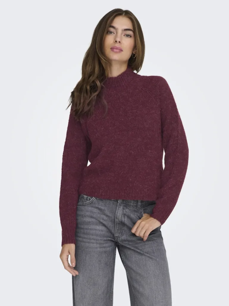 JDYZOEY LIFE L/S HN RAGLAN PUL KNT NOOS maroon banner