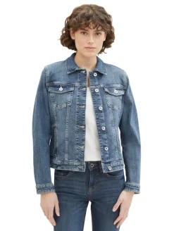 Jeansjacke mit recycelter Baumwolle used dark stone blue denim