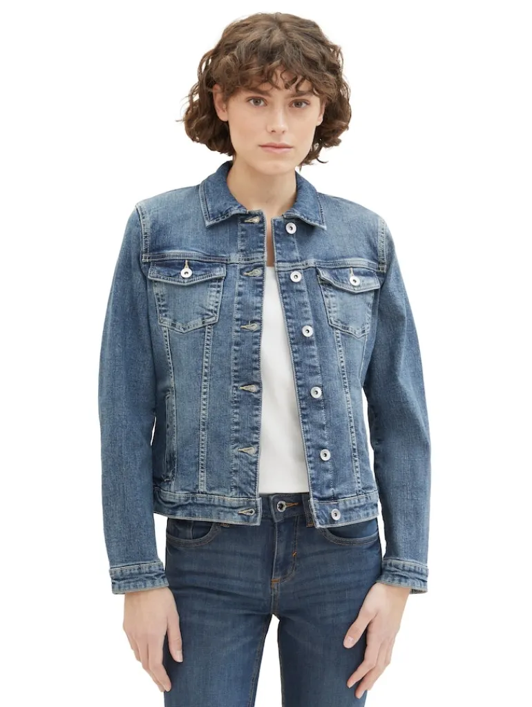 Jeansjacke mit recycelter Baumwolle used dark stone blue denim