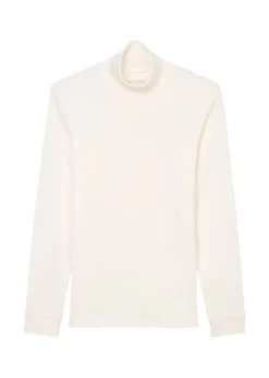 Jersey T-shirt, long sleeve, turtle neck, ribbed cuffs, DfC white cotton