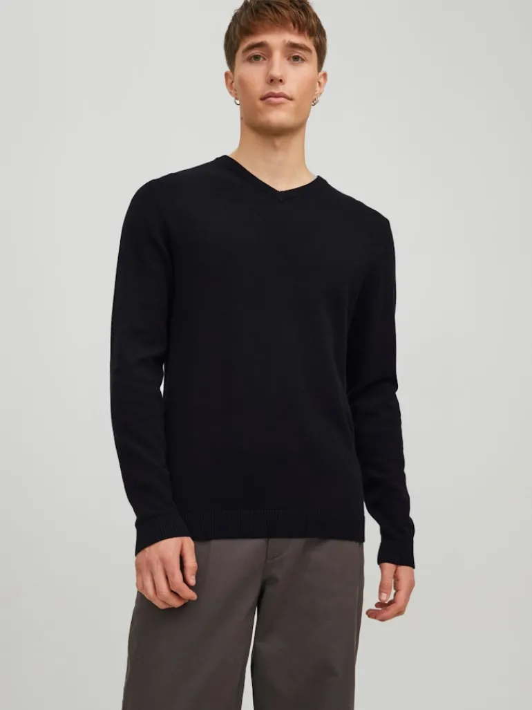 JJEBASIC KNIT V-NECK NOOS black