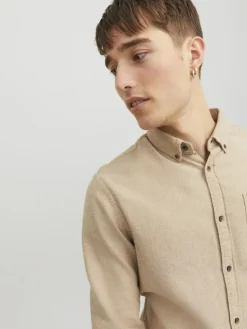 JJECLASSIC MELANGE SHIRT LS NOOS oatmeal