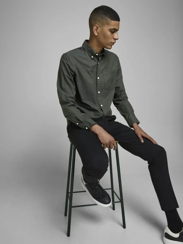JJEOXFORD BASIC SHIRT L/S NOOS dunkelgrün