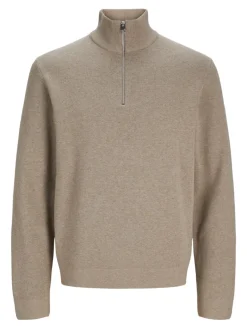 JPRBLAMILANO STITCH KNIT HALF ZIP SN greige