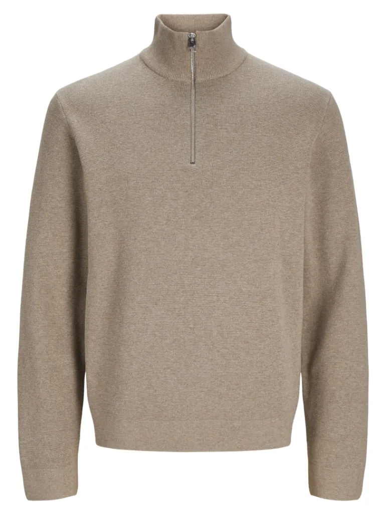 JPRBLAMILANO STITCH KNIT HALF ZIP SN greige