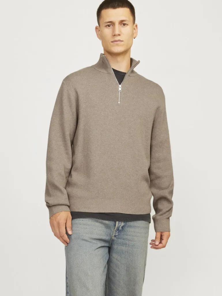 JPRBLAMILANO STITCH KNIT HALF ZIP SN greige